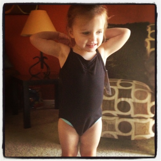 Elodie in her new big girl leotard for gymnastics
